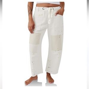 Patchwork barrel jeans